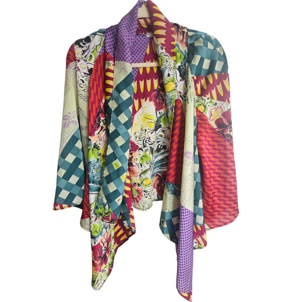 Vintage Alberto Makali Womens Artsy Crop Kimono M Whimsical Boho Hippie Festival
